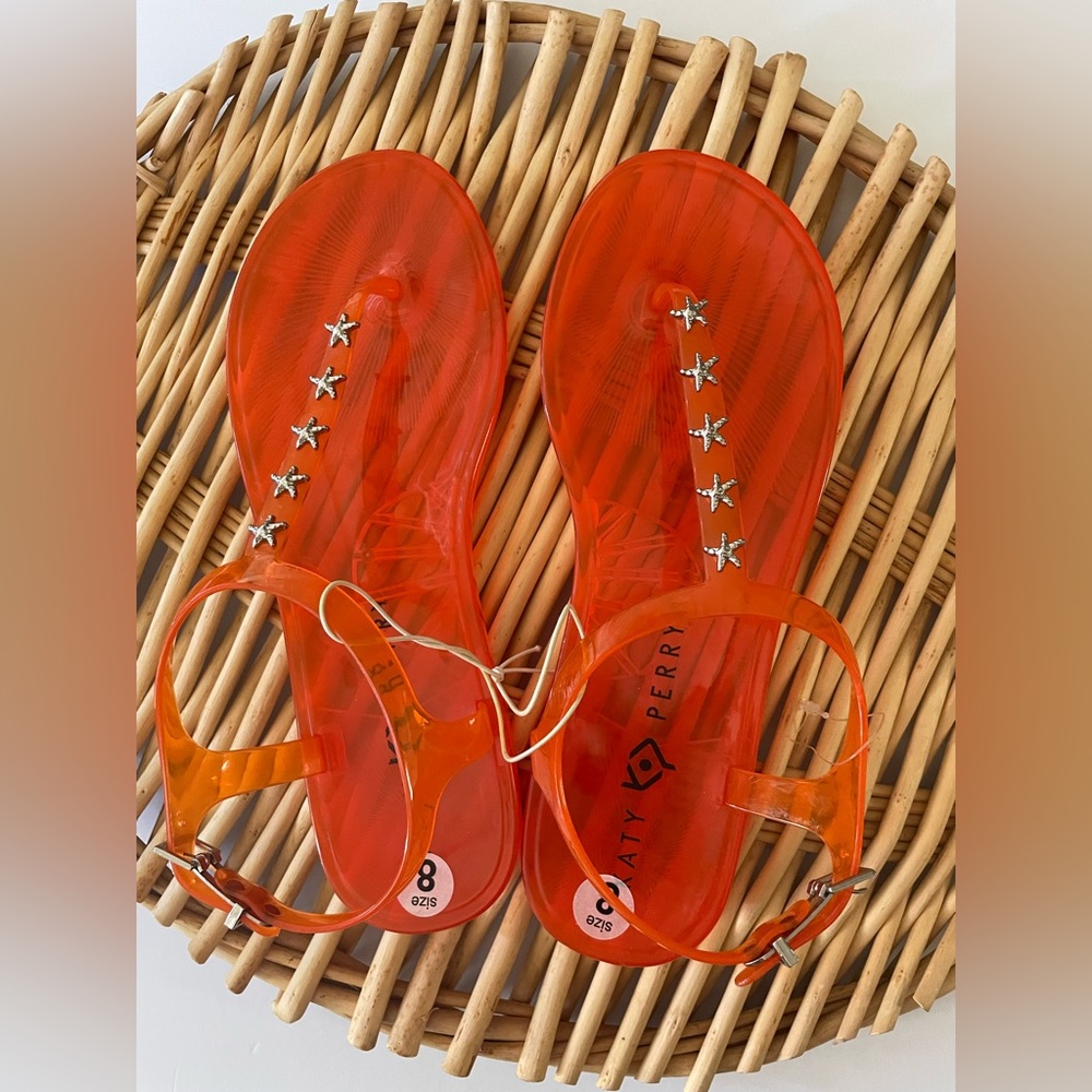 Katy Perry Starfish Fiery Orange Geli Studded Sandal NEW